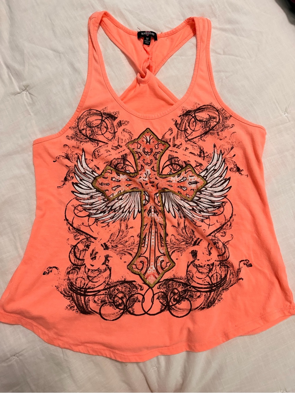 Ransom Neon Coral tank top cross Y2K medium